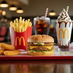 Zestaw z McDonald's: burger, frytki, nuggetsy i shake. Zastanawiasz się, ile kosztują frytki w maku?