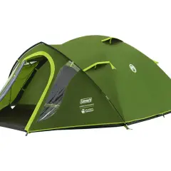 Zielony namiot Coleman Darwin 3 Plus Blackout z wejściem i oknami.