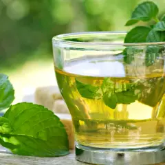 Erfrischender Minztee im Glas, mit frischen Minzblättern und Zuckerwürfeln. Was ist Minze? Ein belebender Genuss.
