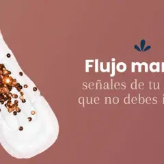 Compresa con destellos dorados simulando flujo marrón. El texto dice "Flujo marrón: señales de tu cuerpo que no debes ignorar".