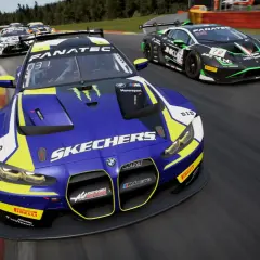 Wyścigowe BMW M4 GT3 i Lamborghini ścigają się na torze. Poczuj emocje najlepszych gier wyścigowych!