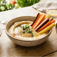Zdrowa przekąska: hummus z marchewką, orzechy i edamame to świetne co zamiast chipsów.