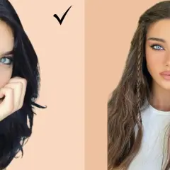 Famosas colorimetria invierno: cabello oscuro y ojos claros resaltan. Cabello castaño con trenzas no favorece.