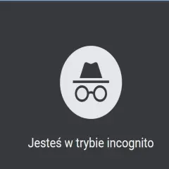 Ikona szpiega i tekst "Jesteś w trybie incognito" informują o prywatnym przeglądaniu.