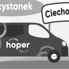 Bus "Hoper" na przystanku, gotowy do wyjazdu do Ciechocinka.