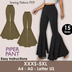 Wzór na spodnie dzwony "Piper Pant" z instrukcjami. Dostępne w 15 rozmiarach.