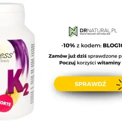 Opakowanie witaminy K2 MK-7 Aliness. Sprawdź przeciwwskazania i korzyści. Zniżka -10% z kodem BLOG10.