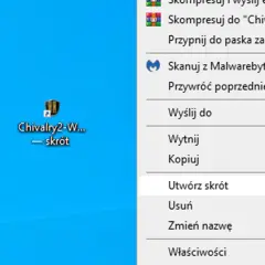 Ikona gry Chivalry 2 na pulpicie. Kliknij prawym przyciskiem myszy, aby zobaczyć opcje, jak dodać aplikacje na pulpit, np. "Utwórz skrót".