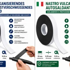 Cinta vulcanizada para aislamiento y protección profesional. Es impermeable, flexible y de alta adhesión.