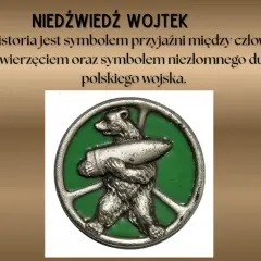 Symboliczny medalion z niedźwiedziem Wojtkiem, który niesie pocisk. Dziadek i niedźwiadek - historia przyjaźni i niezłomnego ducha.