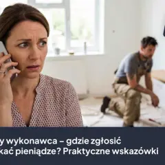 Zmartwiona kobieta rozmawia przez telefon, szukając informacji, gdzie można zgłosić nieuczciwego pracodawcę.