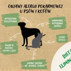 Objawy nietolerancji pokarmowej u psów i kotów: intensywne wylizywanie, świąd, luźny stolec, wypadanie sierści, zmiany skórne. Rozwiązaniem jest dieta eliminacyjna.