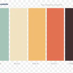 A color palette featuring seafoam green, cream, peach, coral, and deep plum. This palette shows what color goes with seafoam green for a harmonious design.
