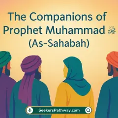 Illustration av Profeten Muhammeds följeslagare. De står vända bort från betraktaren, klädda i traditionella kläder.