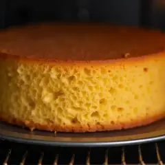Puszysty biszkopt w piekarniku, gotowy do dekoracji. Idealny na tort.
