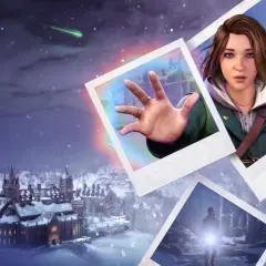Zdjęcia z gry Life is Strange, z polską flagą i zimową scenerią.