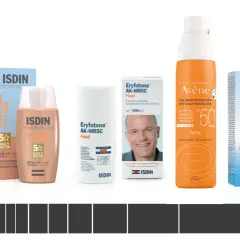 Varios protectores solares, incluyendo ISDIN Fusion Water y Avène, presentados como el mejor protector solar según dermatólogos.