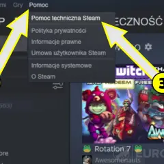 Szukasz informacji, kiedy możesz zwrócić grę na Steam? Kliknij "Pomoc", a następnie "Pomoc techniczna Steam".