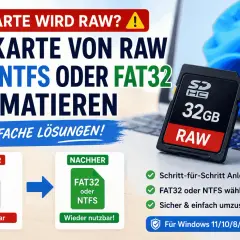 SD-Karte im RAW-Format? So formatieren Sie sie auf NTFS oder FAT32. Anleitung für Windows.