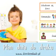 Chłopiec z zegarem planuje zajęcia w zerówce: gimnastyka, toaleta, śniadanie. Ile godzin trwają zajęcia w zerówce?