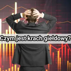 Mężczyzna w garniturze trzyma się za głowę na tle wykresów giełdowych.