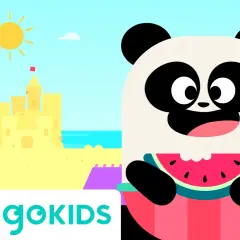 Un panda y un cerdito disfrutan de un día de playa, perfecto para cantar canciones de verano para niños.