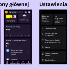 Ekran aplikacji z opcjami dla rodziców i dzieci, w tym zarządzanie kieszonkowym. Revolut kids to funkcja ułatwiająca kontrolę wydatków.