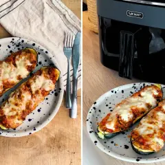 Szybki obiad z airfryer: faszerowane cukinie z serem, gotowe w mgnieniu oka.