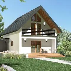 Nowoczesny dom z tarasem i balkonem, otoczony zielenią. Idealne gotowe domy pod klucz do 300 tys.