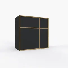 Ein moderner Vertiko mit dunklen Fronten und Holzrahmen. Dieses Möbelstück ist ein praktischer Blickfang.