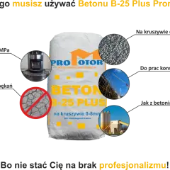 Beton B-25 Plus Promotor: wytrzymałość powyżej 25 MPa, kruszywo do 8 mm, bez spękań. Idealny do prac konstrukcyjnych, jak z betoniarni.