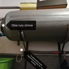 Grzejniki gorące, a woda zimna. Obie rury zimne, ta odpowiada wrazie zagotownia wody leci do kanalizy.