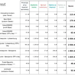 Tabela porównuje koszty prowadzenia **bezpiecznych kont zagranicznych** dla różnych brokerów, uwzględniając prowizje i opłaty.