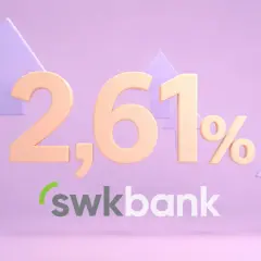 Positive swk bank erfahrungen: 2,61% Zinsen steigen. Pfeile zeigen nach oben.