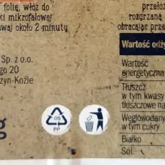 Fragment opakowania z informacją o masie netto 320 g i wartościach odżywczych.