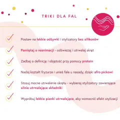 Porady dla fal: lekkie odżywki, proteinowe stylizacje, afro pick i pianki utrwalające dla pięknych, kręconych włosów.