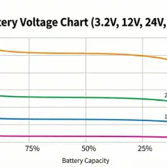 Gráfico de voltaje de baterías LiFePO4. Muestra cómo el voltaje varía con la capacidad, útil para entender el funcionamiento de un BMS.
