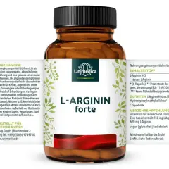 Flasche L-Arginin forte: 6 Kapseln enthalten 3720 mg L-Arginin. Wie viel Arginin pro Tag? Die Verzehrempfehlung ist 3x2 Kapseln.