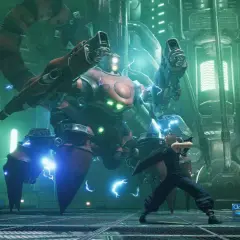 Cloud walczy z mechanicznym potworem w Final Fantasy 7 Remake PC.