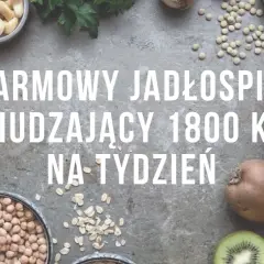 Darmowy jadłospis odchudzający 1800 kcal na tydzień. Zdrowe owoce i warzywa na tle.