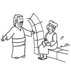 Jesus spricht mit dem Zöllner Matthäus, der seine Steuern zählt. Markus 2, 13-17.