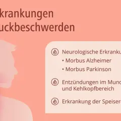 Schluckbeschwerden, auch Dysphagie genannt, können durch neurologische Erkrankungen, Entzündungen oder Speiseröhrenprobleme verursacht werden.