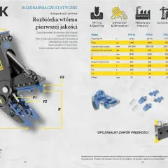 Mocne szczęki kruszące do koparki, zaprojektowane do rozbiórki wtórnej pierwszej jakości, z łatwą wymianą części eksploatacyjnych.