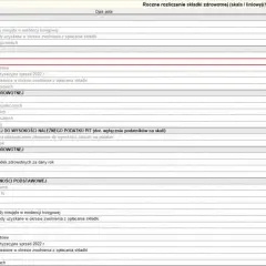 Roczne rozliczenie składki zdrowotnej: pytania i odpowiedzi. Fragment formularza z danymi o przychodach, kosztach i składkach.