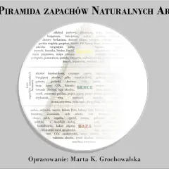 Koło i Piramida Zapachów Naturalnych Aromarty: lista nut zapachowych perfum, od cytrusowych po drzewne i kwiatowe.