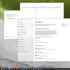 Jak zaktualizować Windows 10? Widok ekranu z asystentem aktualizacji i narzędziem do rozwiązywania problemów.