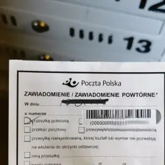 Awizo 7 dni od Poczty Polskiej. Zawiadomienie o przesyłce poleconej, która czeka na odbiór.