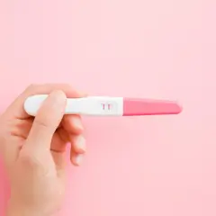 Test di gravidanza con due linee rosa, indicativo di una gravidanza biochimica, un buon segno di fertilità.