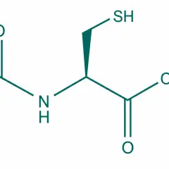 Chemische Strukturformel von N-Acetylcystein (NAC). Die NAC Supplement Wirkung wird oft mit antioxidativen Eigenschaften in Verbindung gebracht.