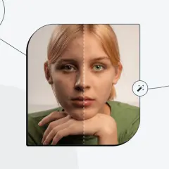 Profesjonalny program do obróbki zdjęć dla fotografów. Porównanie portretu przed i po retuszu, ukazujące wygładzenie skóry.